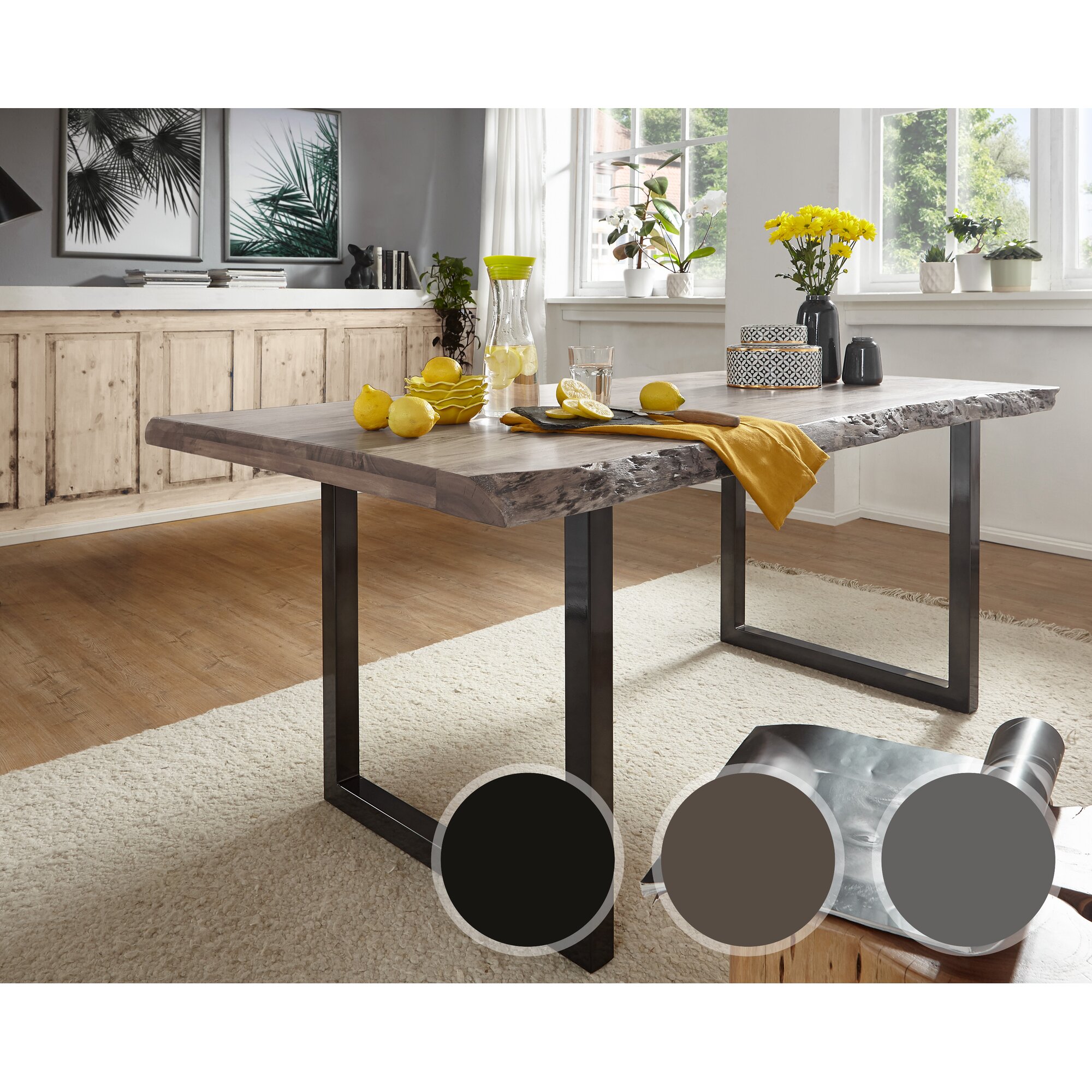 3S Frankenmöbel »Bern« Massivholz Esstisch Akazie grau TI-0481 / Akazie grau / 160x90 cm / Eisen natur