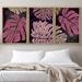 IDEA4WALL Pink & Tan Monstera & Palm Leaf Variety Nature Plants - 3 Piece Floater Frame Graphic Art on Canvas in Gray/Pink | Wayfair 8022271860185