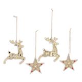 The Holiday Aisle® 4 Piece Dazzling Noel Beaded Wood Hanging Figurine Ornament Glass in Gray | 4.2 H x 4.2 W x 0.2 D in | Wayfair