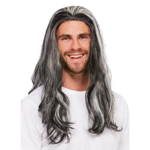 Perruque cheveux longs ""comte"", noir/gris