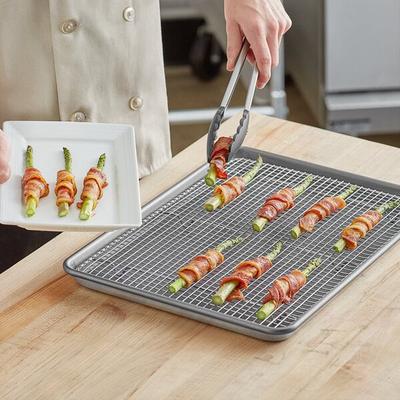 Baker's Lane Half Size Non-Stick 18 Gauge 13" x 18" Wire in Rim Aluminum Sheet Pan with Stainless Steel Footed Cooling Rack