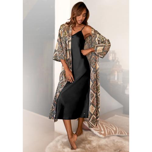 Kimono LASCANA Gr. 40, goldfarben (gemustert) Damen Bademäntel Morgenmäntel