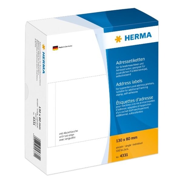 HERMA Adressetiketten für Schreibmaschinen 130 x 80 mm, 500 Etiketten, einzeln Image