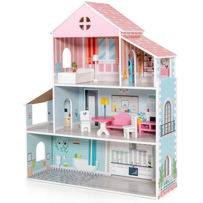 Costway 3-Tier Toddler Doll House with Furniture Gift for Age over 3