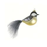 5.63" Gray Gold Chickadee Bird Feather Tail Blown Figurine Ornament