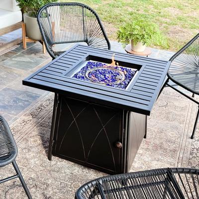Gas Fire Pit Table, 28 Inch 50,000BTU Progane Fire Pits Table with Blue Fire Glass and Lid, Black