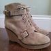 Madewell Shoes | Madewell Shoes Bootie Womens 9 Taupe Suede Wedge Buckle Euc | Color: Tan | Size: 9