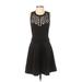 2b bebe Cocktail Dress - A-Line Crew Neck Sleeveless: Black Print Dresses - Women's Size X-Small