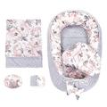 Baby nest pod 90x50 - plush Baby bedding sets cotton baby sleep nest washable baby pod breathable Set 5 pieces, cocoon 90x50 cm Wild Rose Light Grey