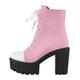 Only maker Lace Up Ankle Boots for Women Tie Up Track Sole Platform Block Chunky Thick Heeled Punk Motorcycle Biker Short Booties Canvas Comfy Bridal Club Prom Wedding Party Dress Pink Size 12
