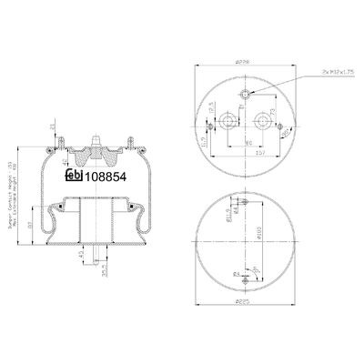 FEBI BILSTEIN Federbalg, Luftfederung Universal vorne rechts links mit Kolben 228mm 108854 Image
