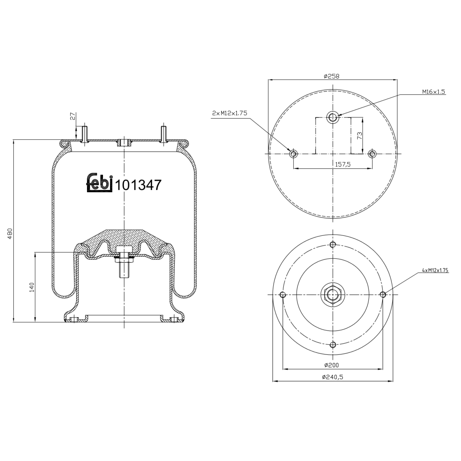 FEBI BILSTEIN Federbalg, Luftfederung Universal vorne rechts links mit Kolben 200mm für DAF 1616000 1611232 101347 Image