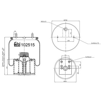 FEBI BILSTEIN Federbalg, Luftfederung Universal mit Kolben 201mm 102515 Image