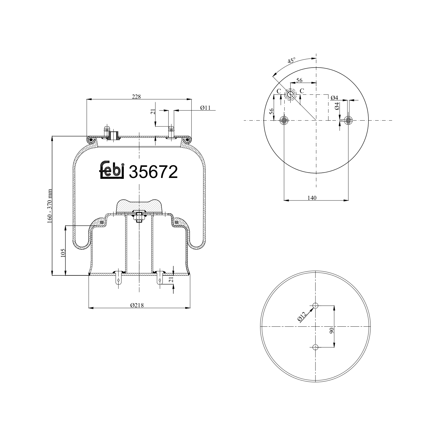 FEBI BILSTEIN Federbalg, Luftfederung Universal vorne rechts links mit Kolben 228mm 35672 Image