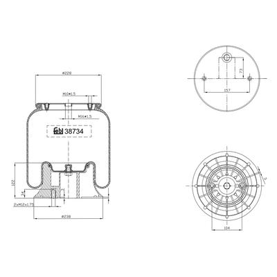 FEBI BILSTEIN Federbalg, Luftfederung Universal hinten rechts links mit Kolben 38734 Image