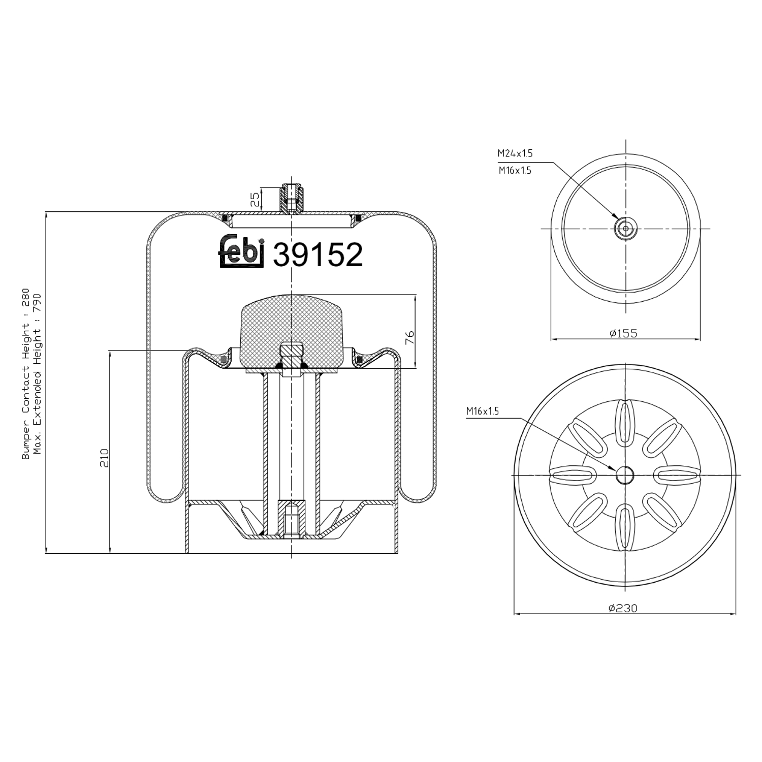 FEBI BILSTEIN Federbalg, Luftfederung 39152 Universal hinten rechts links mit Kolben 155mm für MERCEDES-BENZ 9423203521 A9423203521 Image