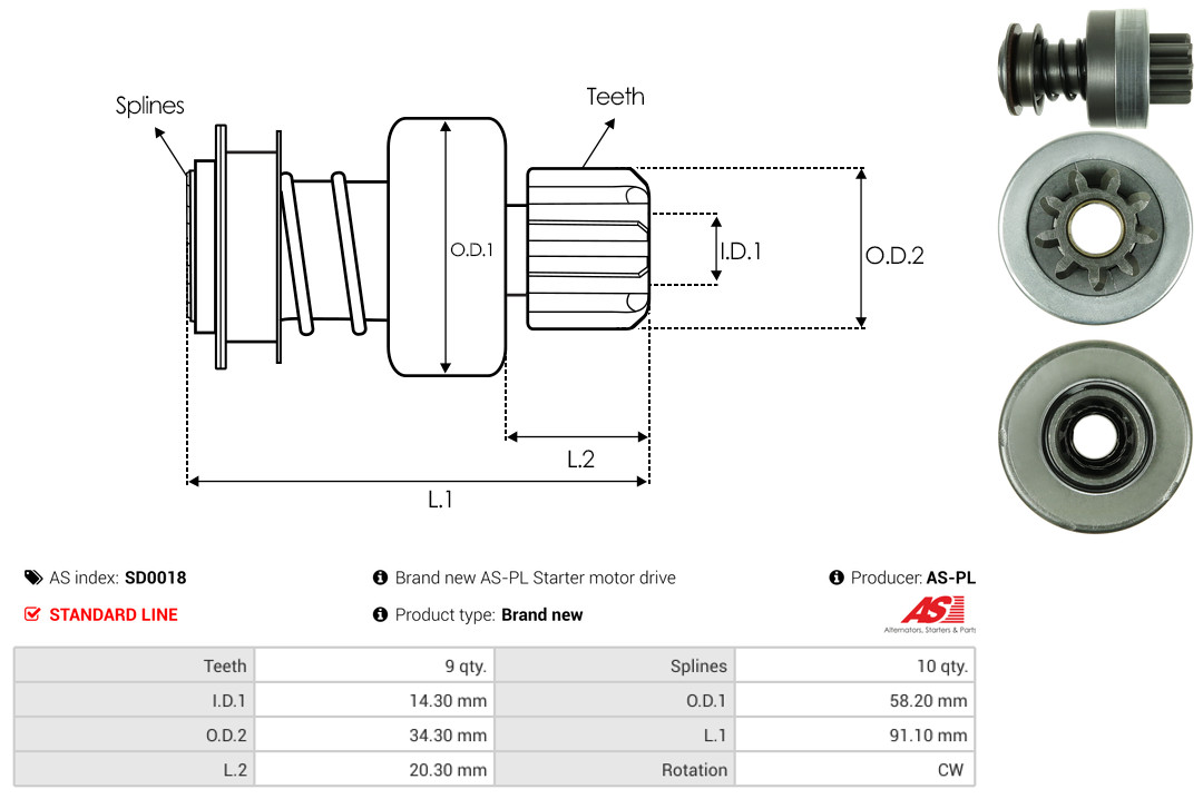 AS-PL Freilaufgetriebe, Starter SD0018 Universal Image