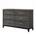 Transitional Wooden Dresser with 6 Spacious Drawers, Gray and Black