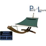 Petra Leisure 14 Ft. Teak Wooden Arc Hammock Stand + Deluxe Quilted Elegant Hunter Green Double Padded Hammock Bed w/Pillow. 2 Person Bed. 450 LB Capacity