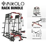 Mikolo Smith Machine Home Gym 2200 lbs Power Rack Cage with 800 lbs Weight Bench and Cable Crossover System Weight Bar 360Â° Landmine Home Gym