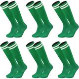6 Pairs Kids Youth Soccer Socks Solid Striped Knee High Tube Football Sports Socks for Boys Girls 6-12 Years Old (Green)