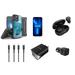 Accessories Bundle for iPhone 14 Pro Max Case - Heavy Duty Rugged Protector Cover (Ice Blue Marble) Belt Holster Clip Screen Protectors Earbuds Car Charger UL Dual Wall Charger Lightning Cables