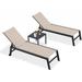PURPLE LEAF Patio Chaise Lounge Set 3 Pieces Textilene Pool Lounge Chairs with Wheels Sunbathing Chair for Outdoor Yard Side Table Included Beige