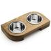 Pit stop Pet Food Bowls with Stand Puppy Dog Feeding Bowls With Non-Skid Wooden Stand Set of 2 Stainless Steel Food and Water Bowls for Dogs and Cats With Pine Wood Holder-Natural Wood Color-PET0004