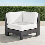 St. Kitts Corner Chair with Cushions in Matte Black Aluminum - Pattern, Special Order, Salta Palm Air Blue - Frontgate