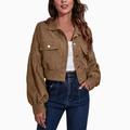 Womens Casual Flannel Wool Blend Lapel Button down Women Business Casual Outfit Women s Fashion Corduroy Jacket Autumn Winter Drop Shoulder Long Sleeve Short Jacket Cycling Jacket Women Winter