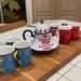 Anthropologie Kitchen | Anthropologie Coffee/Tea Set - 8 Cups + Pot | Color: Blue/Red | Size: Os