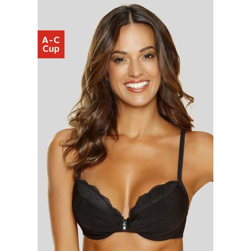 Push-up-BH LASCANA Gr. 70, Cup C, schwarz Damen BHs Dessous Hochzeitsdessous Hochzeitswäsche Spitzenwäsche Push-up-BH Spitzen-BH BH Spitzen-BHs mit 2 Tragevarianten, als Neckholder oder normal, sexy