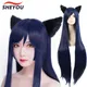 Jeu LOL Ahri-Perruque bleu foncé pour femme The Nine-Tailed Fox Heat Degree Hair Cosplay Costume