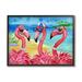 Trinx Flamingo Friends Tropical Island Coast by Paul Brent - Graphic Art on Wood in Blue/Brown/Pink | 11 H x 14 W x 1.5 D in | Wayfair