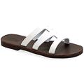 40 Weiß 2 Emmanuela Sandalen im griechischen Stil, handgefertigte flache Ledersandalen mit offenen Zehen, hochwertige Sommerschuhe für Damen, Slip on Cross Strap Slide Sandalen