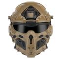 All-In-One Airsoft Full Face Mask Tactical Helmet With Built-in Tactical Headset, Anti-Fog Fan, Visor Sliding Goggles for Military Airgun Cosplay CS Paintball Hunting (Tan)