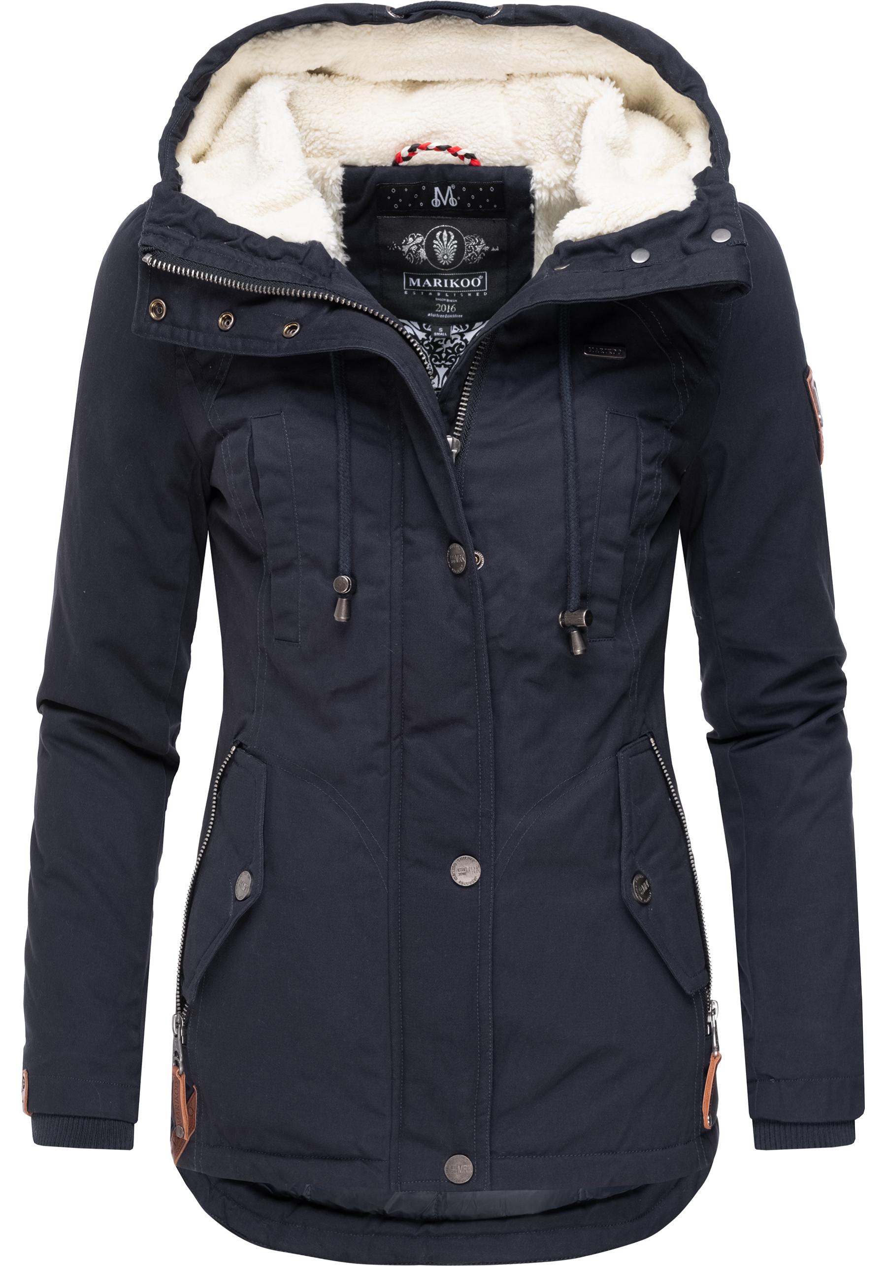 Winterjacke MARIKOO "Bikoo", Damen, Gr. XL (42), blau, Oberstoff: 100% Baumwolle. Futter: 100% Polyester. Wattierung: 100% Polyester. Ärmelfutter: 100% Polyester, figurumspielend hüftbedeckend, hoch geschlossener Ausschnitt, Ärmel ohne Ärmelschlitz... Image
