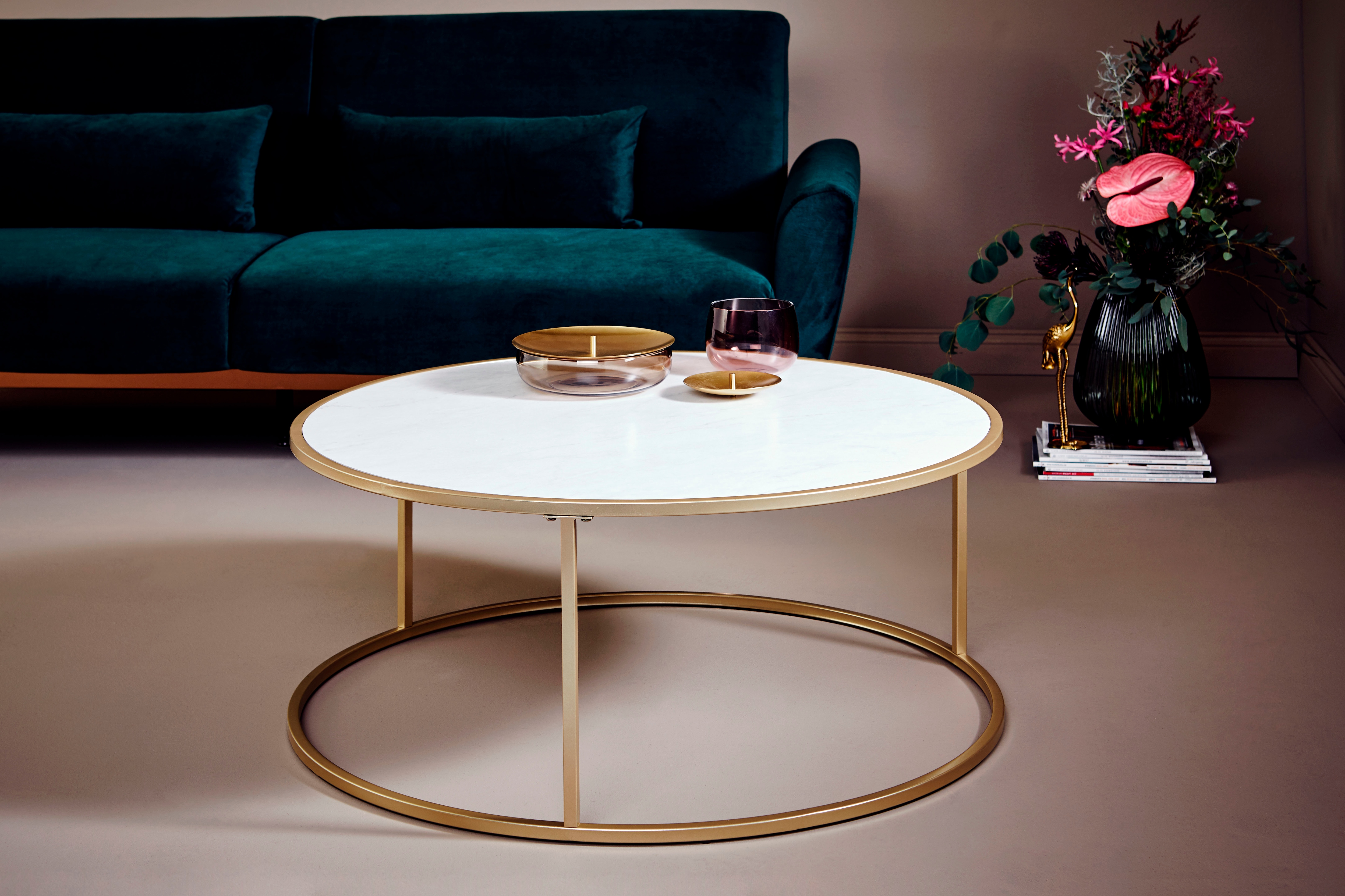 Couchtisch JAHNKE "SOL COFFEE", weiß (gold, marmor weiß, gold, look, marmor, optik), B:89,5cm H:41cm T:89,5cm, Tische, Couchtisch