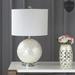 Ivy Bronx Alveta Glass Table Lamp Glass/Fabric in White | 23.5 H x 14 W x 14 D in | Wayfair BA535EBEE6BA43BF9797A64BF327AEA2