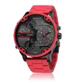 Cagarny – montre à Quartz de luxe pour hommes grand boîtier rouge en Silicone bracelet en acier