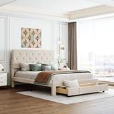 Queen Size Tufted Upholstered Platform Bed with Removable Drawer, 81.3''L*60.2''W*15.4''H, 82LBS