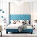 Queen Size Glam Velvet Wingback Upholstered Platform Bed with Foam Padded Headboard / Box Spring Needed / Fit up to 500LBS