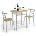 CAPHAUS 3 Pieces Dining Set for 2 Small Kitchen Dining Room Table Set w/ Steel Frame 3 Pieces Patio Set w/ Wine Rack Small Dining Table Set for 2 Outdoor Dining Round Table Set Natural Oak