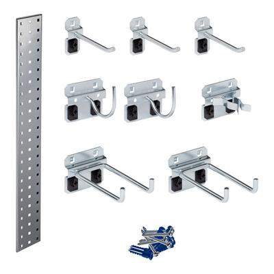 Triton Products LocBoard 4 1/2" x 36" White Steel Garden Storage Pegboard Kit with 8 Hooks