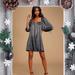 Free People Dresses | Free People Mara Dark Grey Metallic Puff Sleeve Shift Dress | Color: Gray | Size: S