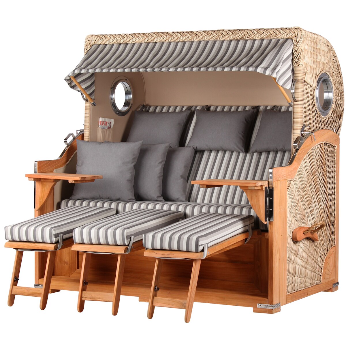 Mr. Deko Strandkorb Komplettset - bene living - Königssee 3-Sitzer Teak - PE shell - Modell 545 - inkl. Liftersystem Image