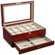 Lockable 10 Piece Watch Box with Glass Lid Premium Quality Walnut Finish by Mele & Co - Christo