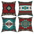 Western Native American Throw Pillow Covers 18X18 Southwestern Boho Aztec Navajo Turquoise Decorative Cushion Pillow Cases for Outdoor Home Decor Set of 4, Double Side Print