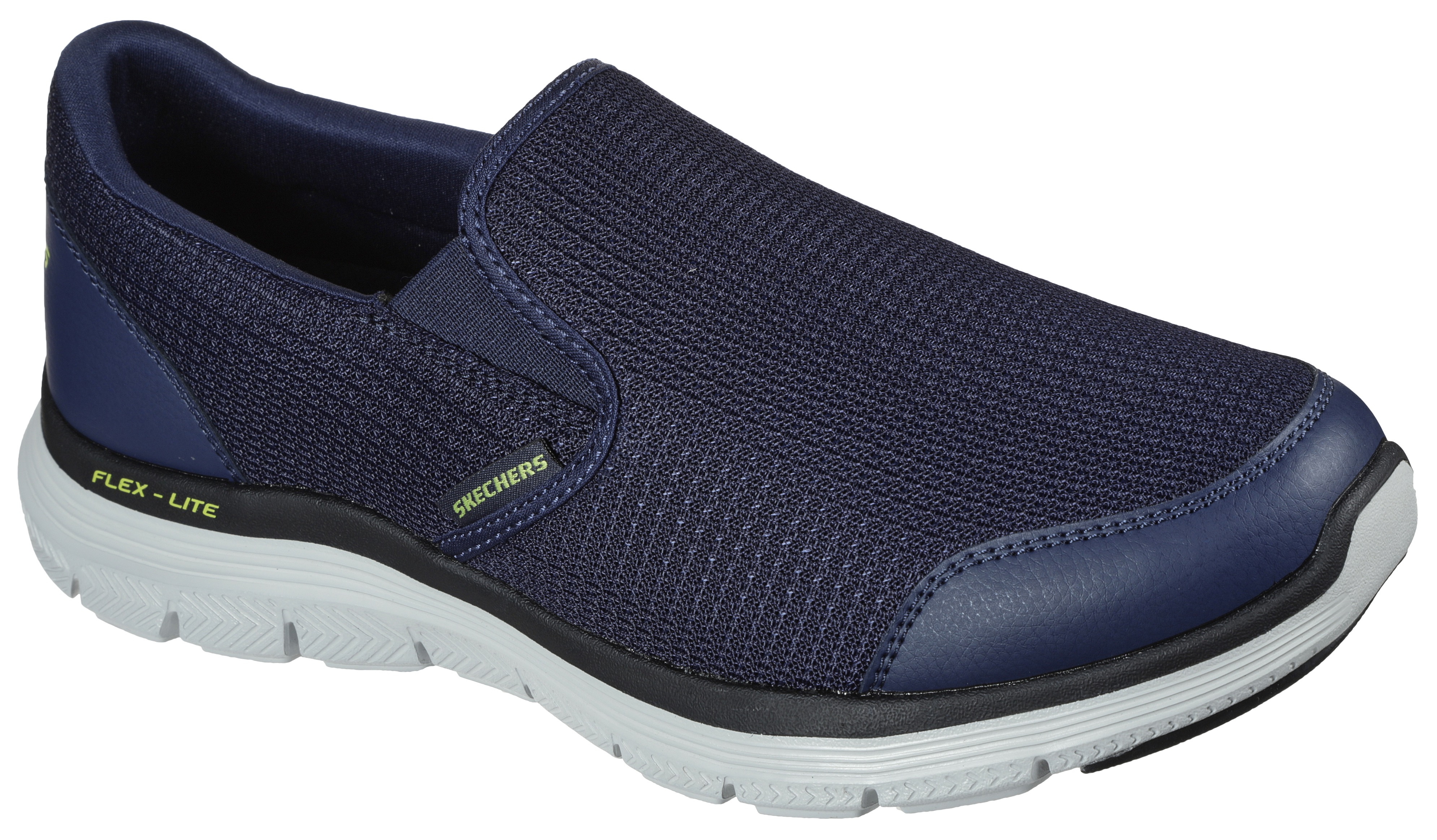 Slip-On Sneaker SKECHERS "FLEX ADVANTAGE 4.0", Herren, Gr. 46, blau (navy), Synthetik, Textil, Schuhe Modernsneaker Sneaker low, Slipper, Schhlupfschuh, Komfortschuh mit Air Cooled Memory Foam