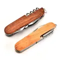 Couteau multi-usages 11 en 1 couteau pliant en acier inoxydable manche en bois porte-clés